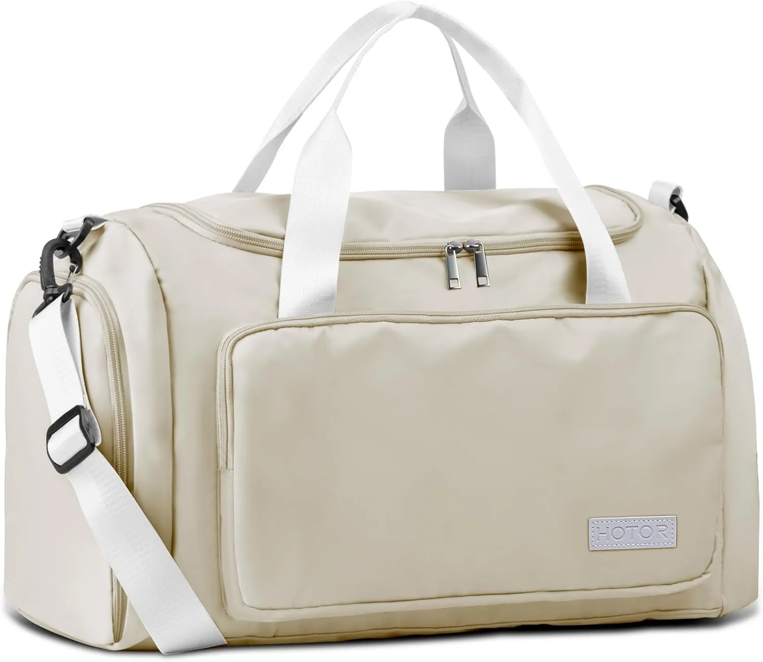 HOTOR Gym Bag for Men and Women - Travel Duffle Bag with Shoe Compartment and Waterproof Pocket, Carry on Luggage with Trolley Sleeve for Sports, Weekend Trips, Beige, 19.7" × 9.8" × 11.8"