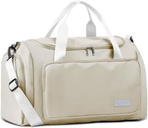 HOTOR Gym Bag for Men and Women - Travel Duffle Bag with Shoe Compartment and Waterproof Pocket, Carry on Luggage with Trolley Sleeve for Sports, Weekend Trips, Beige, 19.7" × 9.8" × 11.8"