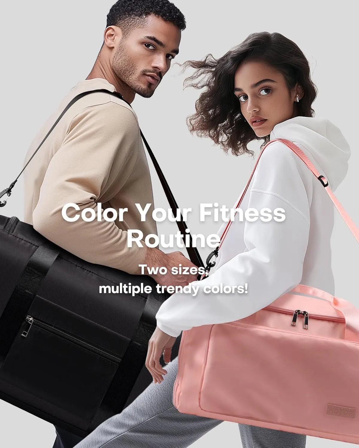 HOTOR Gym Bag for Men and Women - Travel Duffle Bag with Shoe Compartment and Waterproof Pocket, Carry on Luggage with Trolley Sleeve for Sports, Weekend Trips, Black, 19.7" × 9.8" × 11.8"