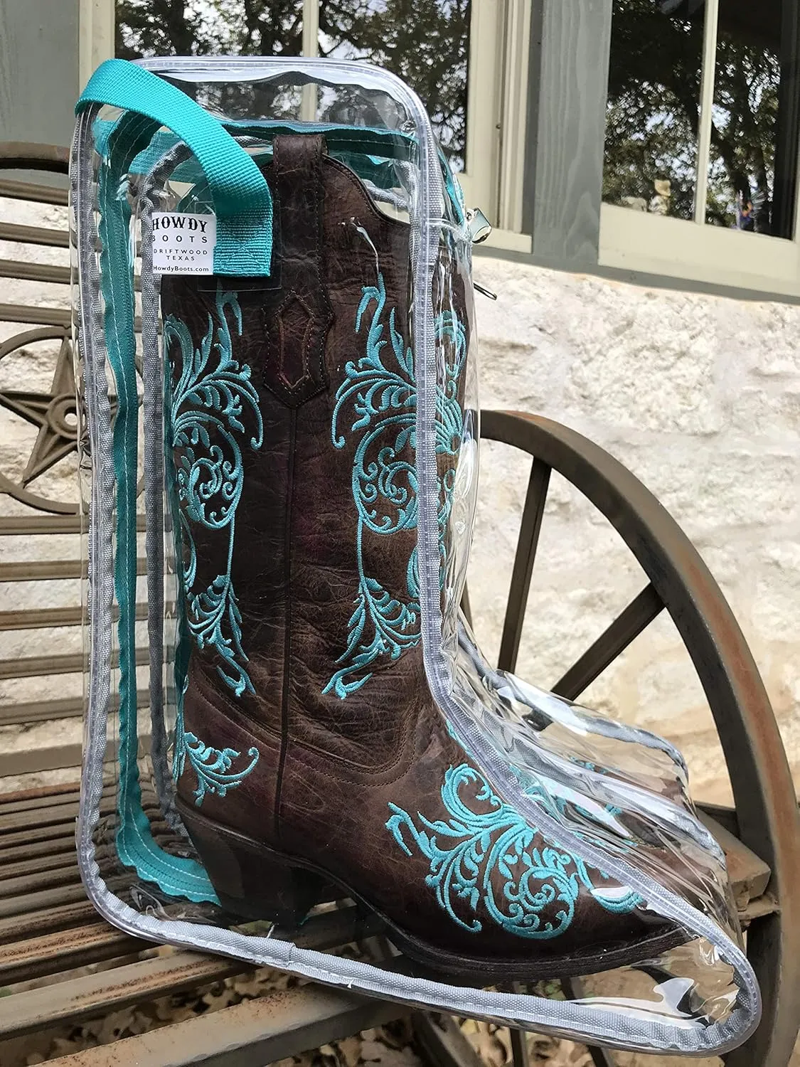 Howdy Boot Bag - clear see-thru waterproof storage bag for cowboy boots mens and womens tall riding boots travel accessories shoe organizer and closet or under bed space saver storage hanging bags.
