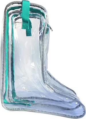Howdy Boot Bag - clear see-thru waterproof storage bag for cowboy boots mens and womens tall riding boots travel accessories shoe organizer and closet or under bed space saver storage hanging bags.