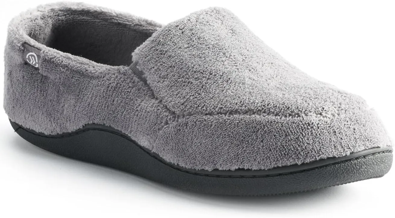 isotoner Men's Terry Moccasin Slipper with Memory Foam for Indoor/Outdoor Comfort