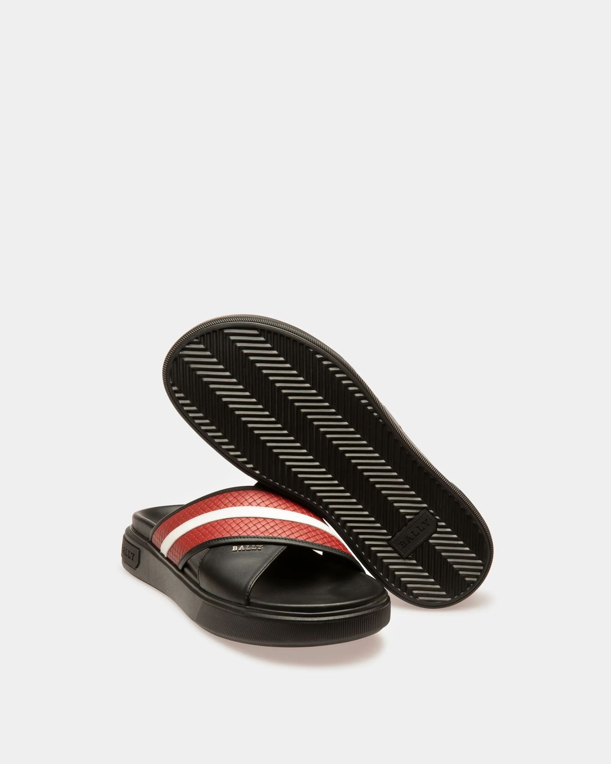 Jarko Leather Sandals In Black & Bally Red