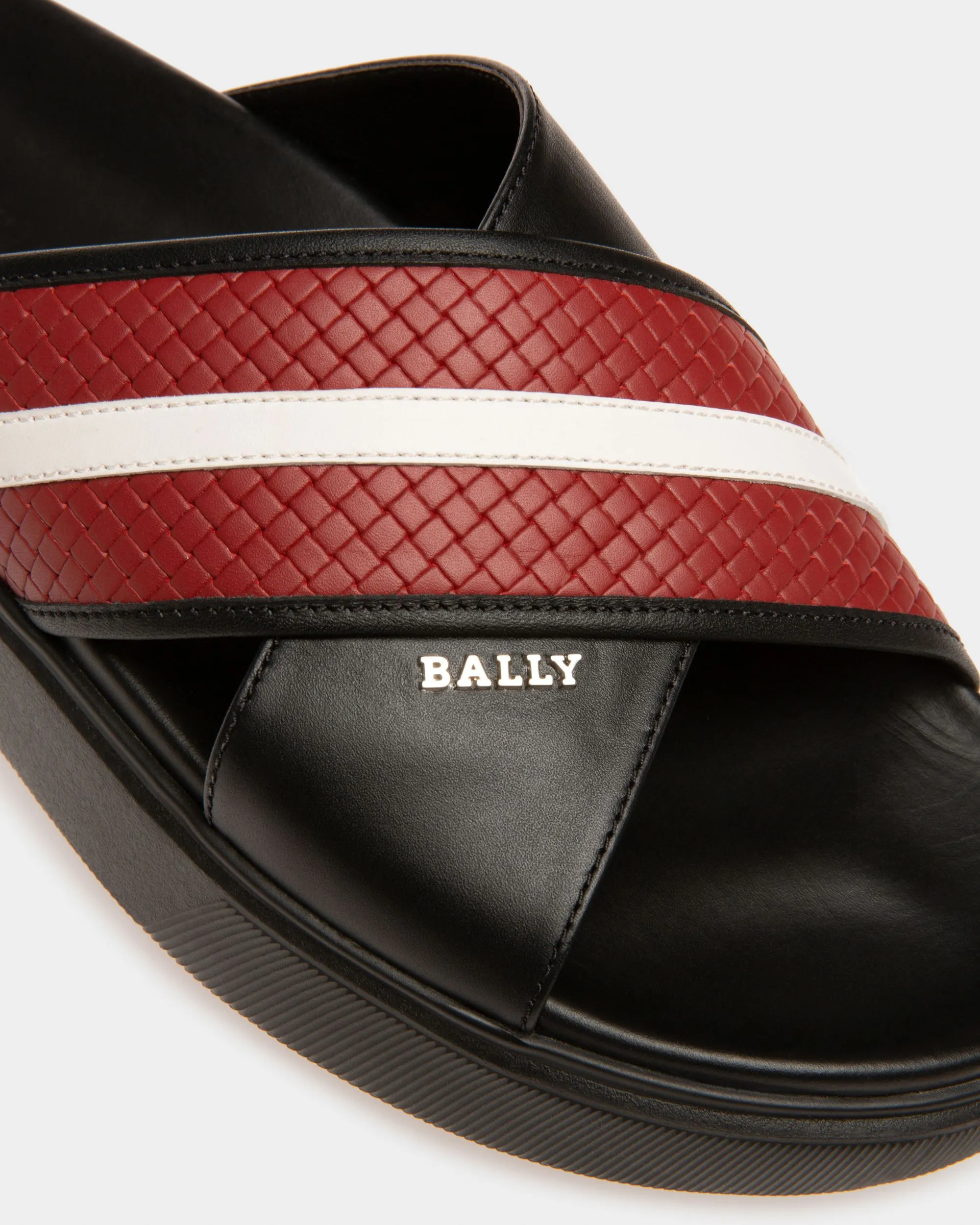Jarko Leather Sandals In Black & Bally Red