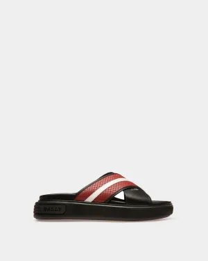 Jarko Leather Sandals In Black & Bally Red