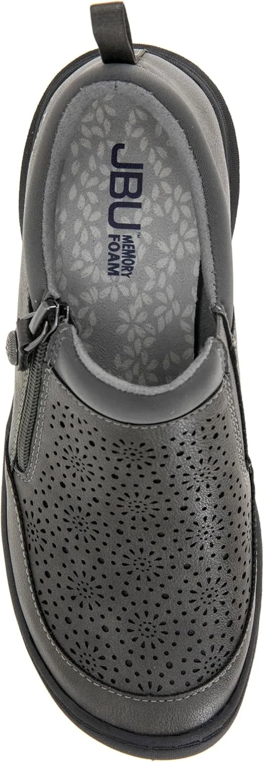 JBU Women's Avery Side Zipper Slip On Comfort Casual Oxford Flat