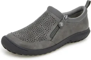 JBU Women's Avery Side Zipper Slip On Comfort Casual Oxford Flat