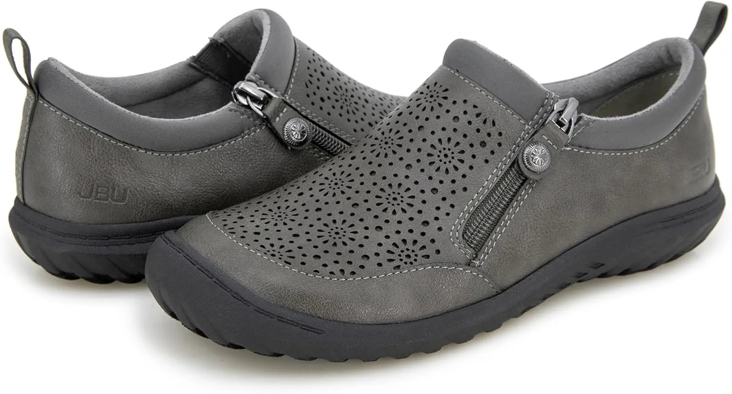 JBU Women's Avery Side Zipper Slip On Comfort Casual Oxford Flat