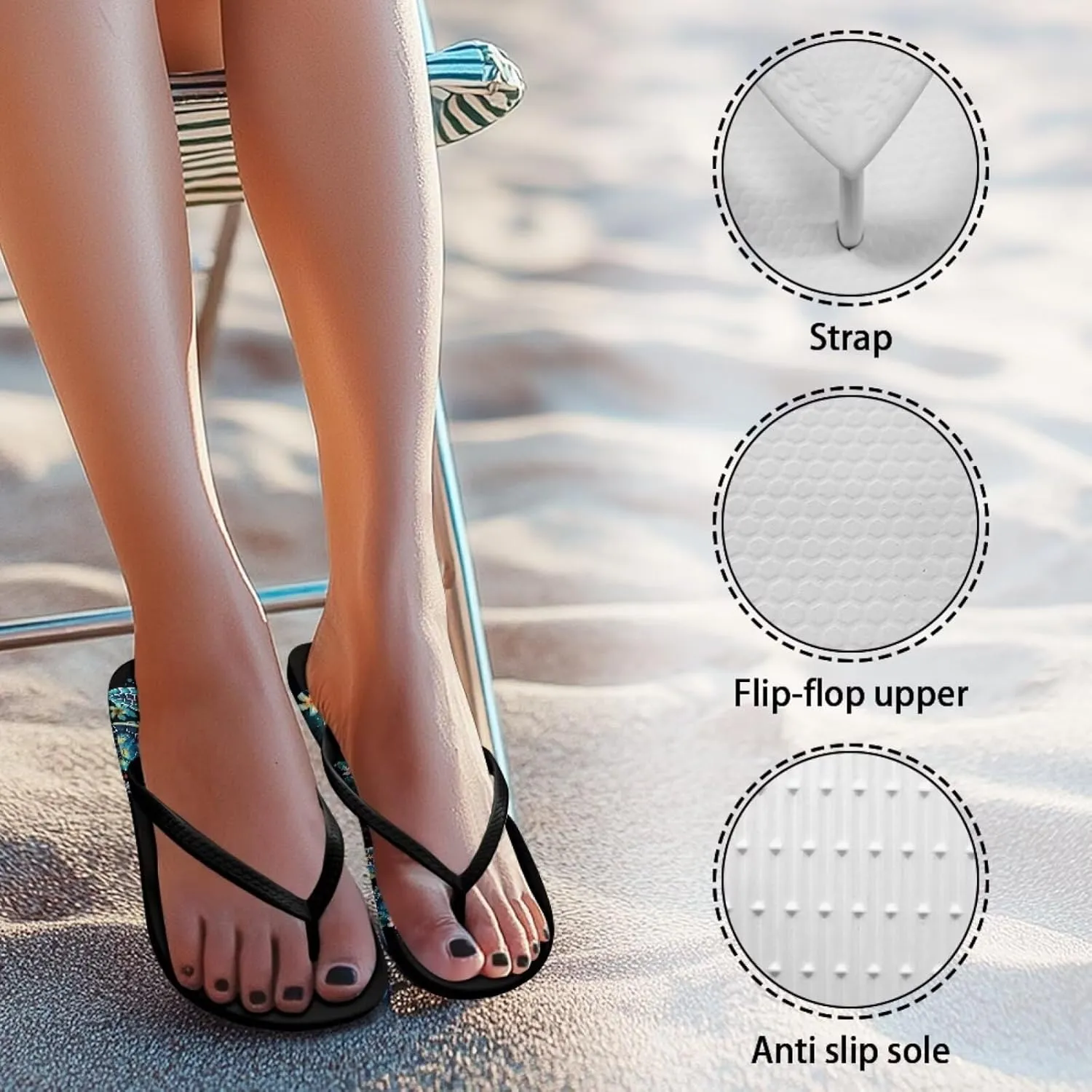 Jeiento Flip Flops for Women Slip On Sandal Sea Animal Flip-Flop Slides Quick Dry Beach Sandals with Non Slip Soles