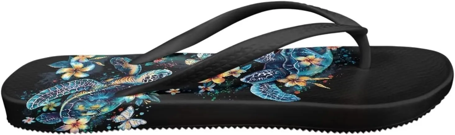Jeiento Flip Flops for Women Slip On Sandal Sea Animal Flip-Flop Slides Quick Dry Beach Sandals with Non Slip Soles