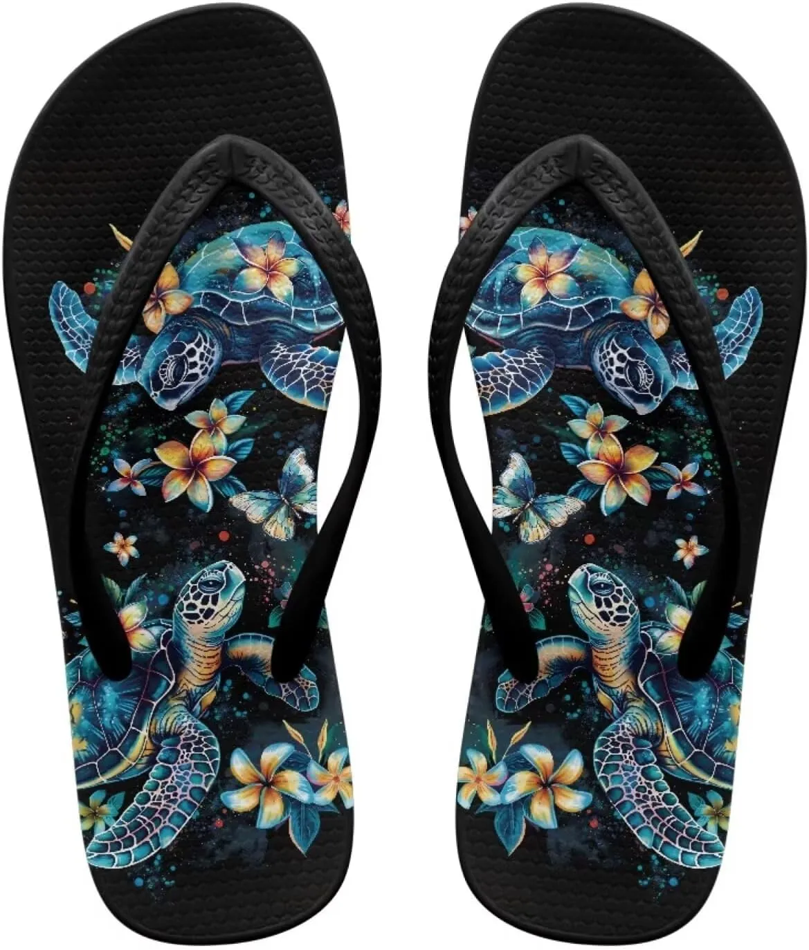 Jeiento Flip Flops for Women Slip On Sandal Sea Animal Flip-Flop Slides Quick Dry Beach Sandals with Non Slip Soles