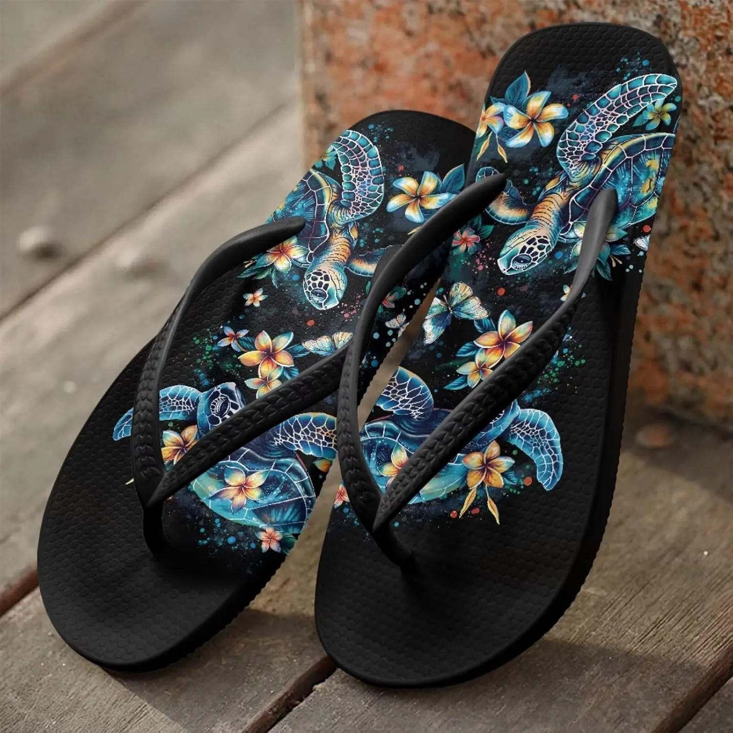 Jeiento Flip Flops for Women Slip On Sandal Sea Animal Flip-Flop Slides Quick Dry Beach Sandals with Non Slip Soles
