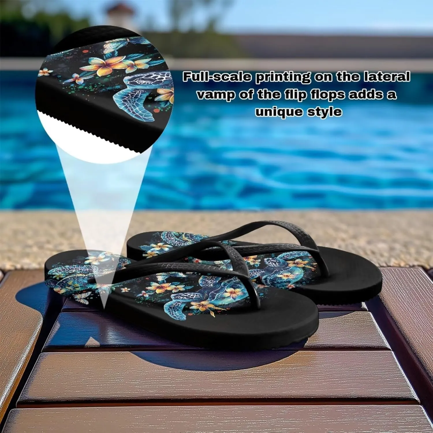 Jeiento Flip Flops for Women Slip On Sandal Sea Animal Flip-Flop Slides Quick Dry Beach Sandals with Non Slip Soles