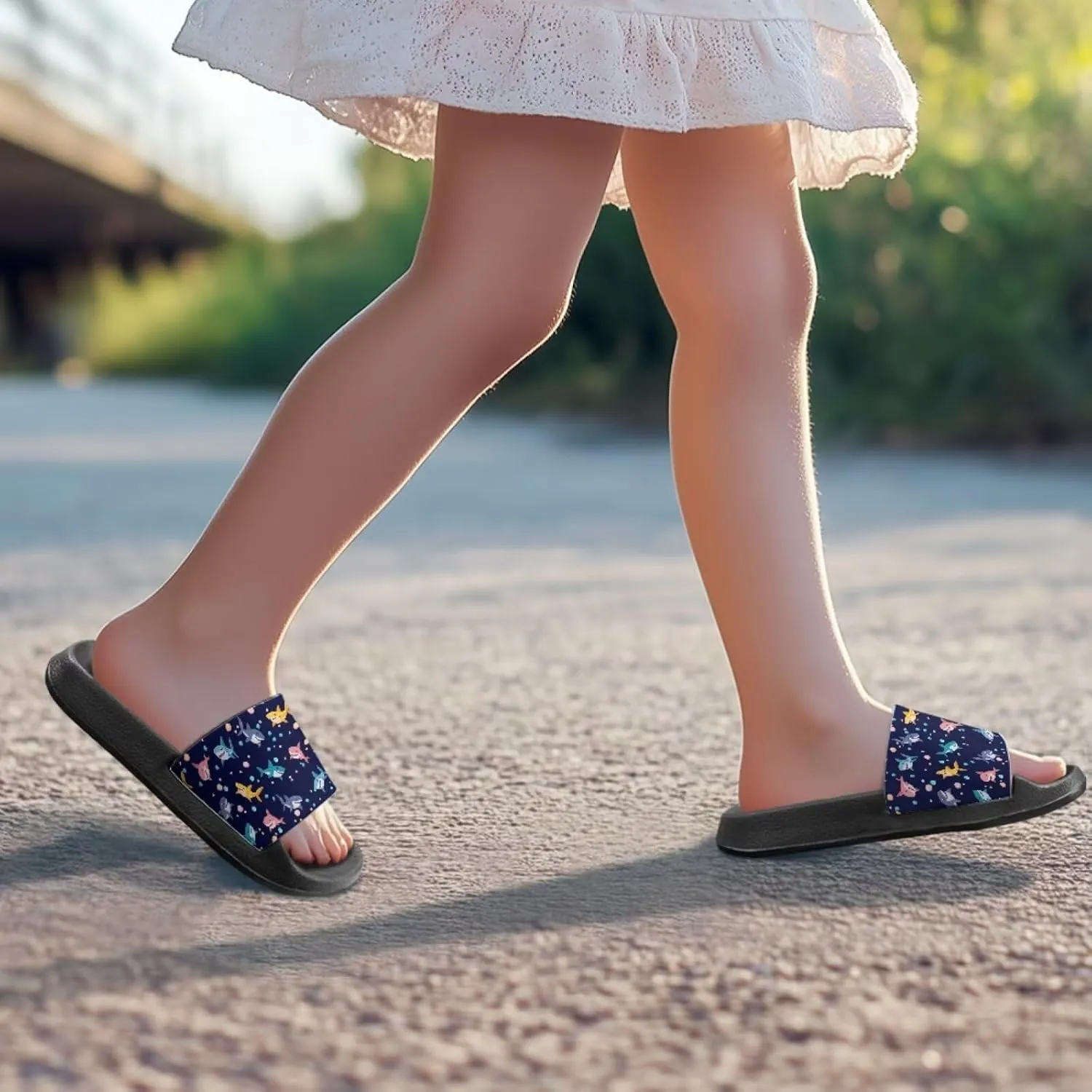 Jeiento Kids Slides for Boy Girl Soft Comfort Children Home Shoes Non-Slip Novelty Open Toe Sandal Youth Shower Shoes