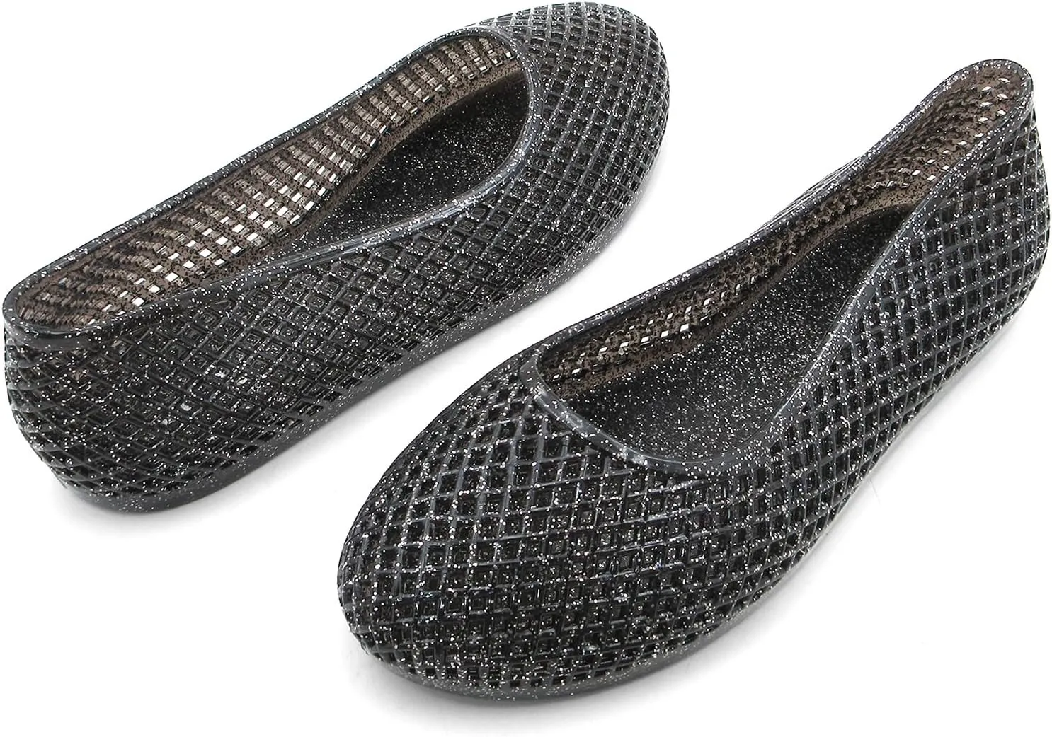 Jelly Mesh Ballet Flats for Women Clear Hollow Jellies Flat Sandals Round Toe Slip On Beach Flat Shoes