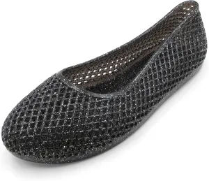 Jelly Mesh Ballet Flats for Women Clear Hollow Jellies Flat Sandals Round Toe Slip On Beach Flat Shoes