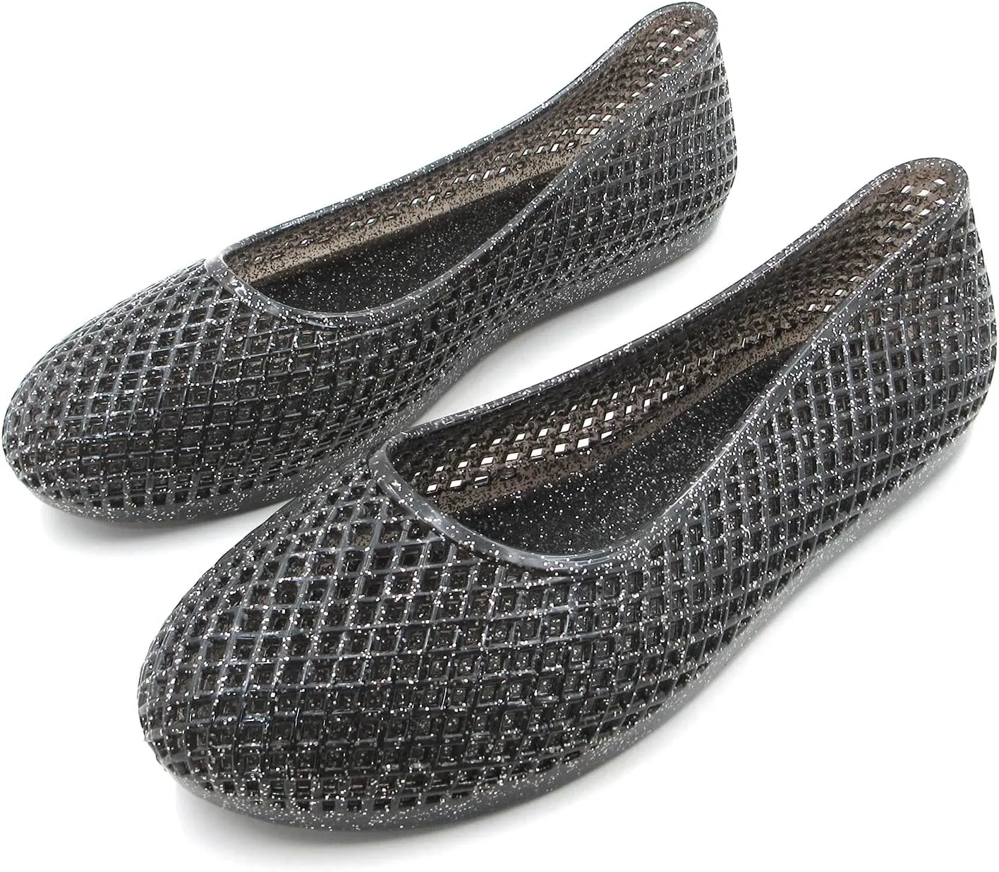 Jelly Mesh Ballet Flats for Women Clear Hollow Jellies Flat Sandals Round Toe Slip On Beach Flat Shoes