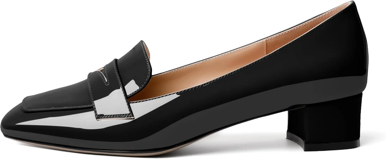 Joseywade Women Low Block Chunky Heel Pumps Slip On 1.5 Inch Square Toe Comfort Shoes