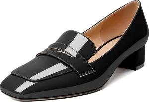 Joseywade Women Low Block Chunky Heel Pumps Slip On 1.5 Inch Square Toe Comfort Shoes