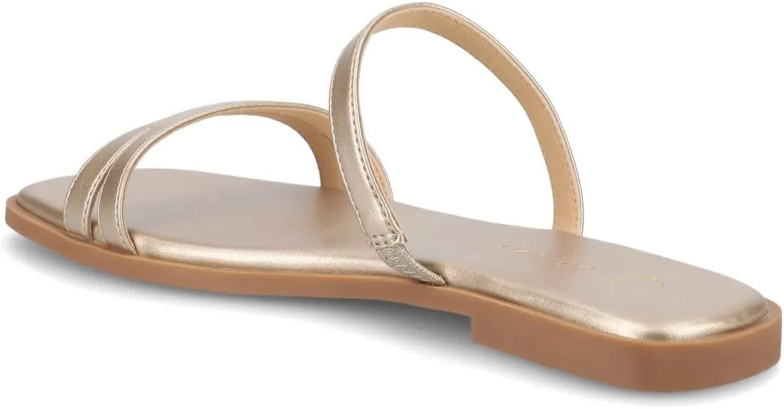 Journee Collection Womens Brisa Slip On Flat Sandals Multi Strap Cushioned Open Square Toe Spring Summer Shoe