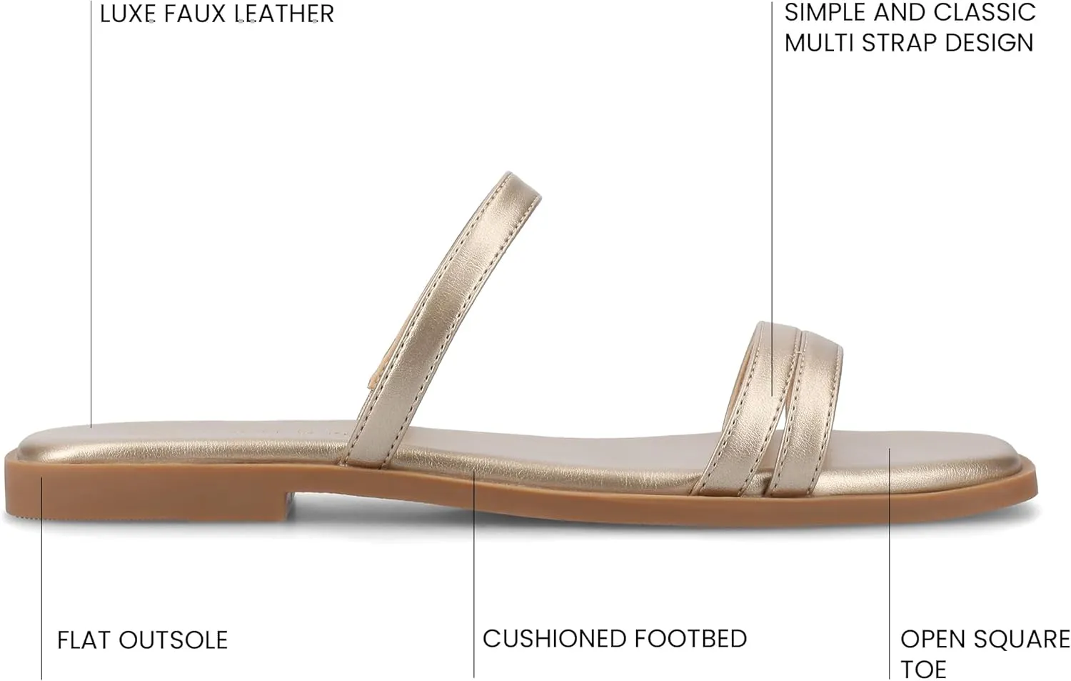 Journee Collection Womens Brisa Slip On Flat Sandals Multi Strap Cushioned Open Square Toe Spring Summer Shoe