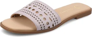 Journee Womens cushioned footbed Faux Leather Sandals Flat Sole Brodie Laser Cutout Straps