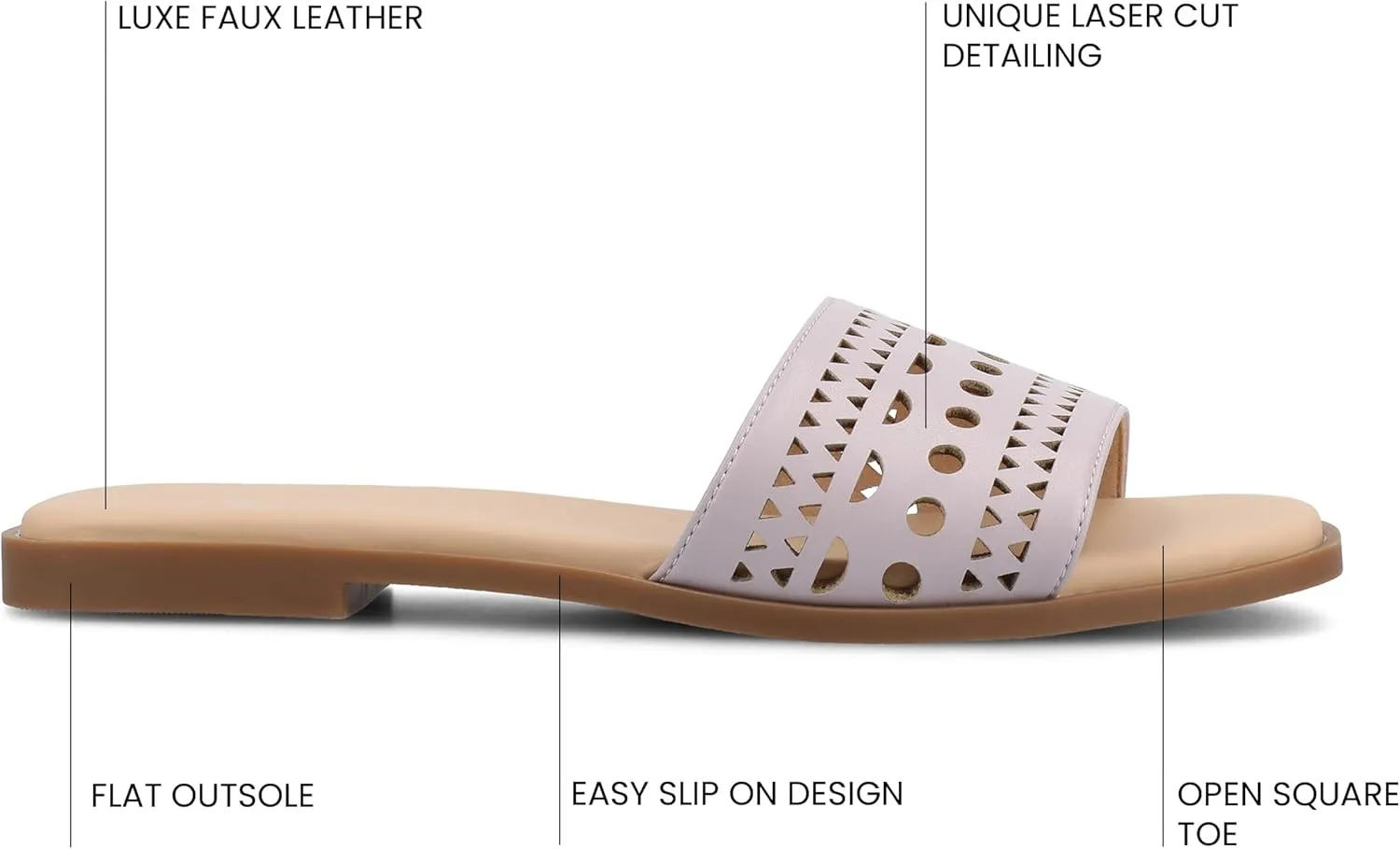 Journee Womens cushioned footbed Faux Leather Sandals Flat Sole Brodie Laser Cutout Straps