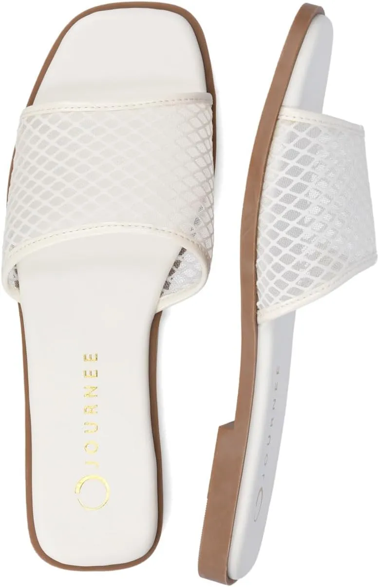 Journee Womens cushioned footbed Sandals Mesh Sandals Breckley Flat Sole Mesh Straps Open Toe