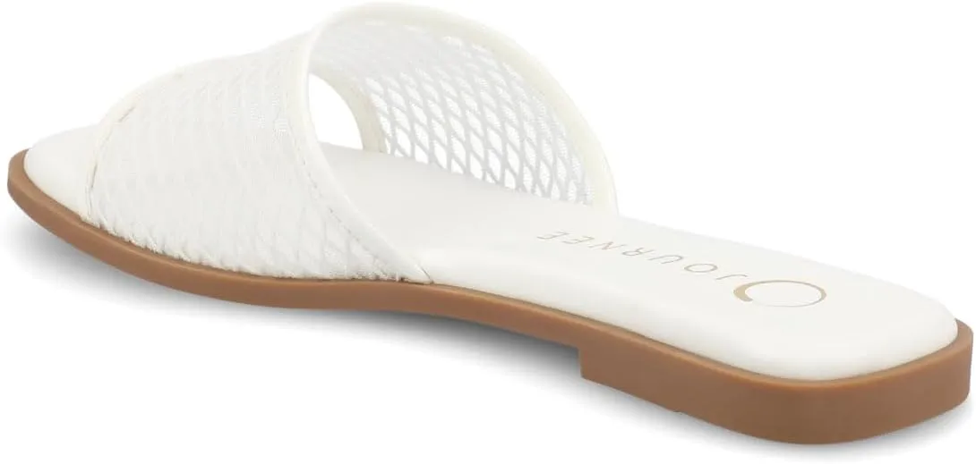 Journee Womens cushioned footbed Sandals Mesh Sandals Breckley Flat Sole Mesh Straps Open Toe