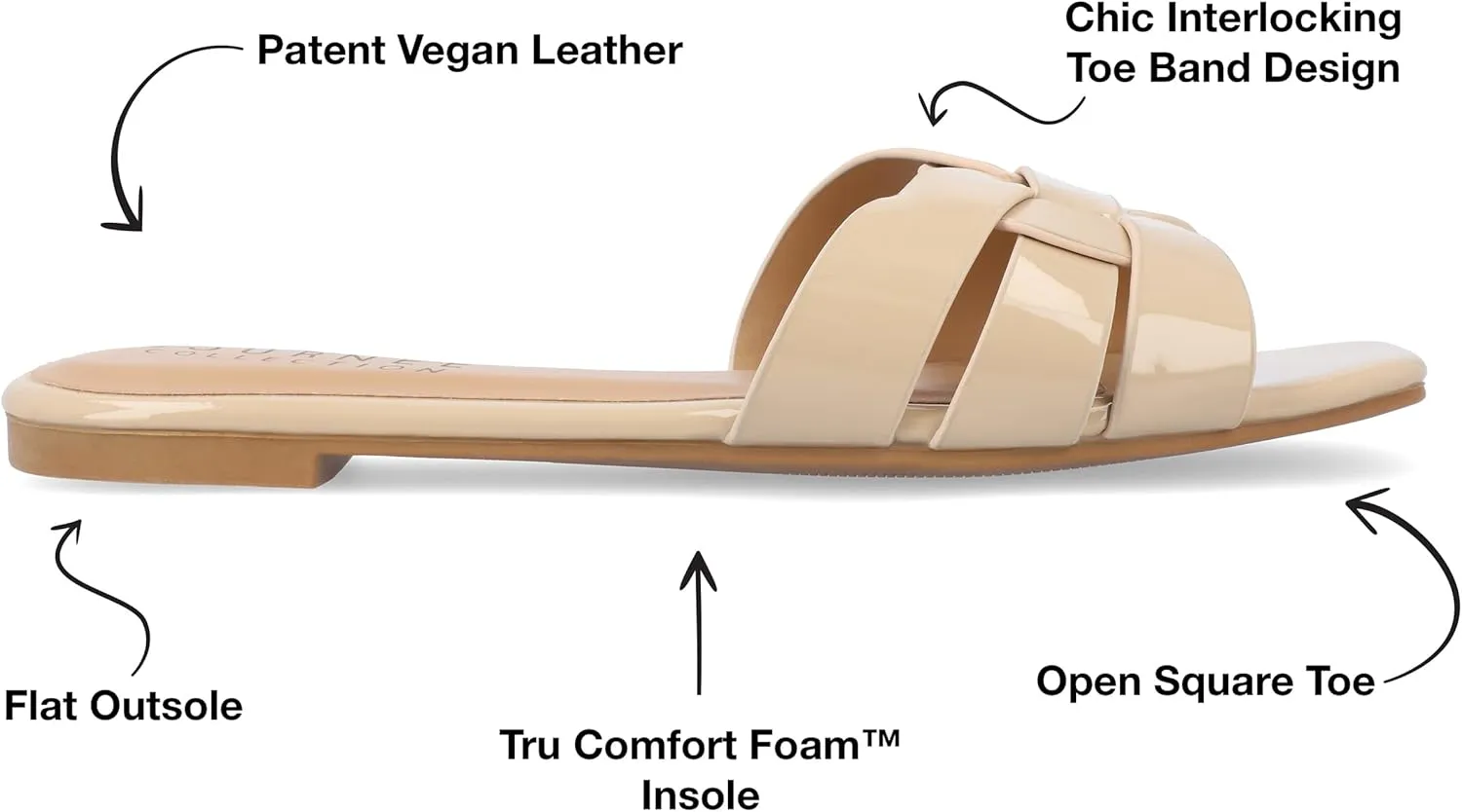 Journee Womens Flat Open Square Toe Fashion Banded Sandal Comfortable Dressy Slip On Arrina Slide