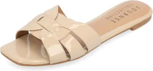 Journee Womens Flat Open Square Toe Fashion Banded Sandal Comfortable Dressy Slip On Arrina Slide