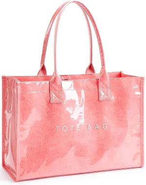 KALIDI PVC Tote Bag Women’s Kraft Paper Work Handbags Purses with Top Handle
