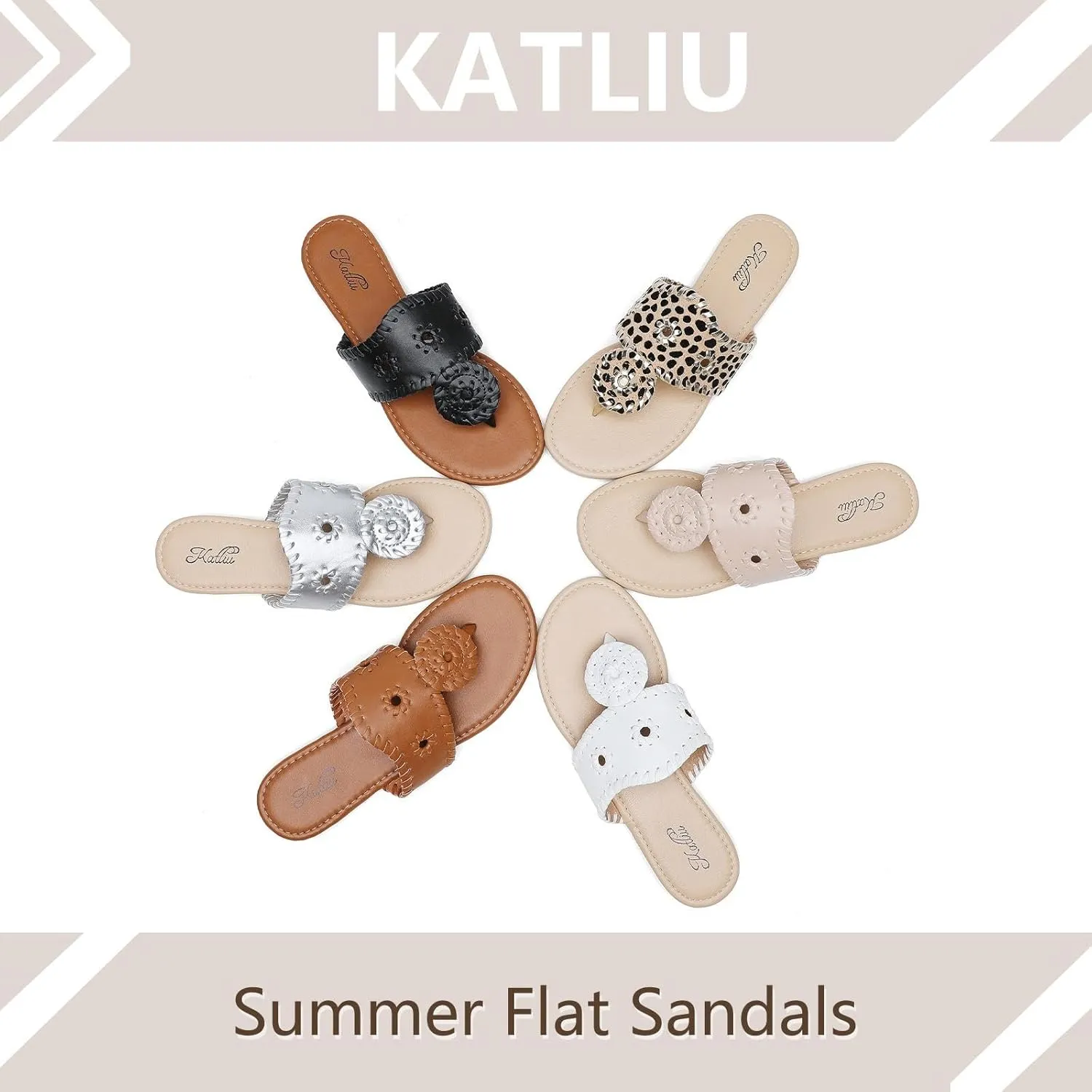 katliu Women's Flat Sandals Flip Flop Sandals Dressy Thong Sandals