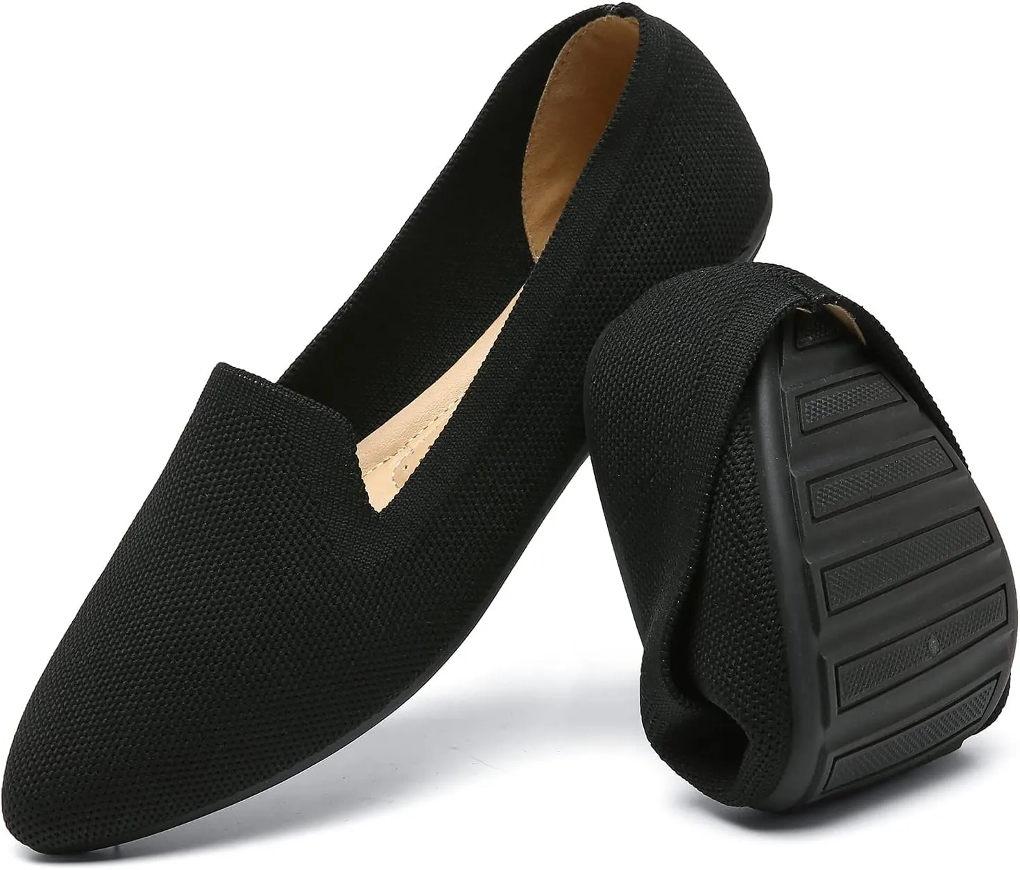 katliu Women's Flats Knit Comfort Pointed Toe Ballet Flats Shoes Casual Slip On Shoes