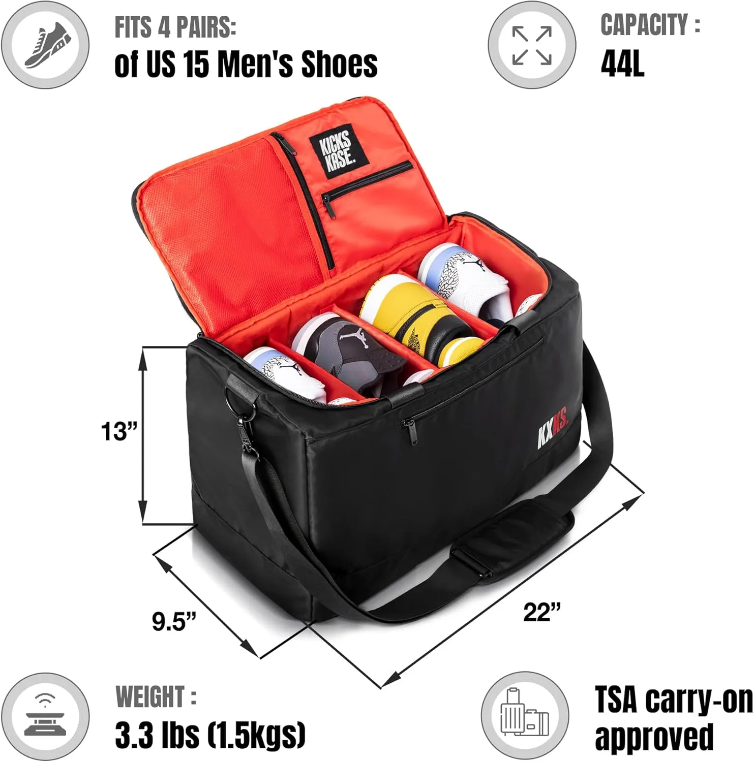 Kicks Kase Essential Sneaker Duffle Bag - Travel Duffel Bags for Shoes, Travel Sneaker Bag, Perfect Gym Sports Bag, Traveling & Luggage, Heavy Duty Travel Accessories