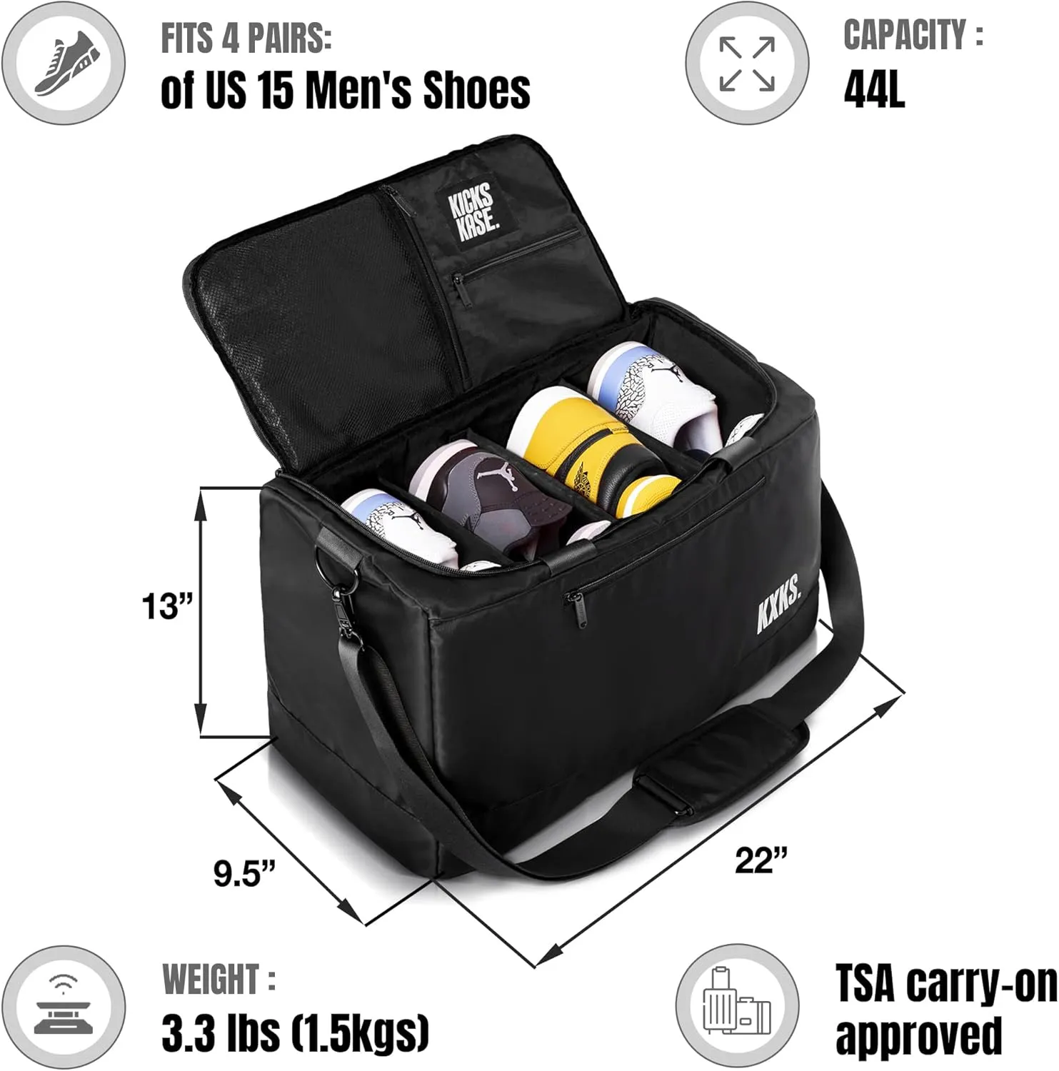 Kicks Kase Essential Sneaker Duffle Bag - Travel Duffel Bags for Shoes, Travel Sneaker Bag, Perfect Gym Sports Bag, Traveling & Luggage, Heavy Duty Travel Accessories