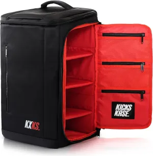 (Kicks Kase Premium Sneaker & Travel Backpack - Travel Sneaker Bag for Shoes, Perfect Gym Sports Bag, Luggage (Black/Red)