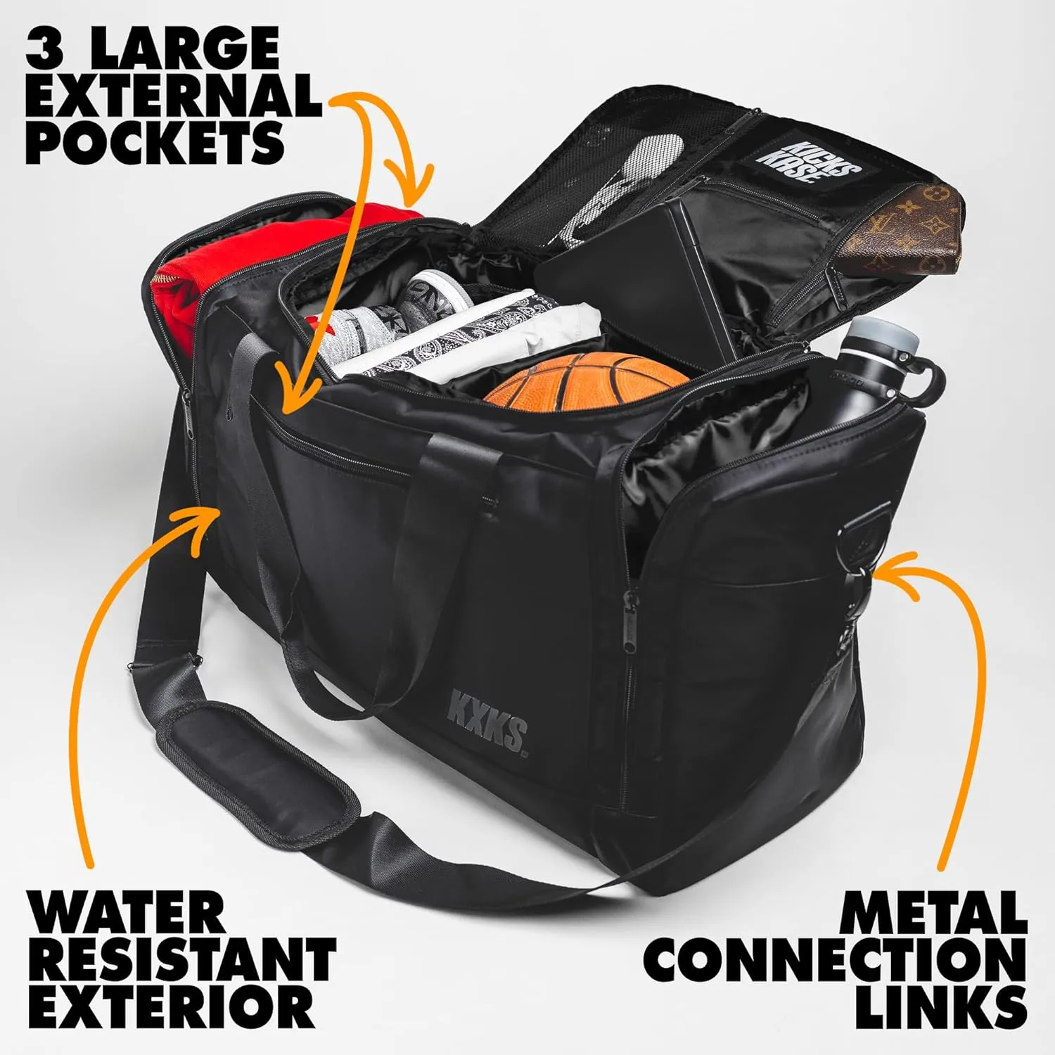 (Kicks Kase Premium Sneaker Bag & Travel Duffel Bag - 3 adjustable compartment dividers - For shoes, clothing and gym