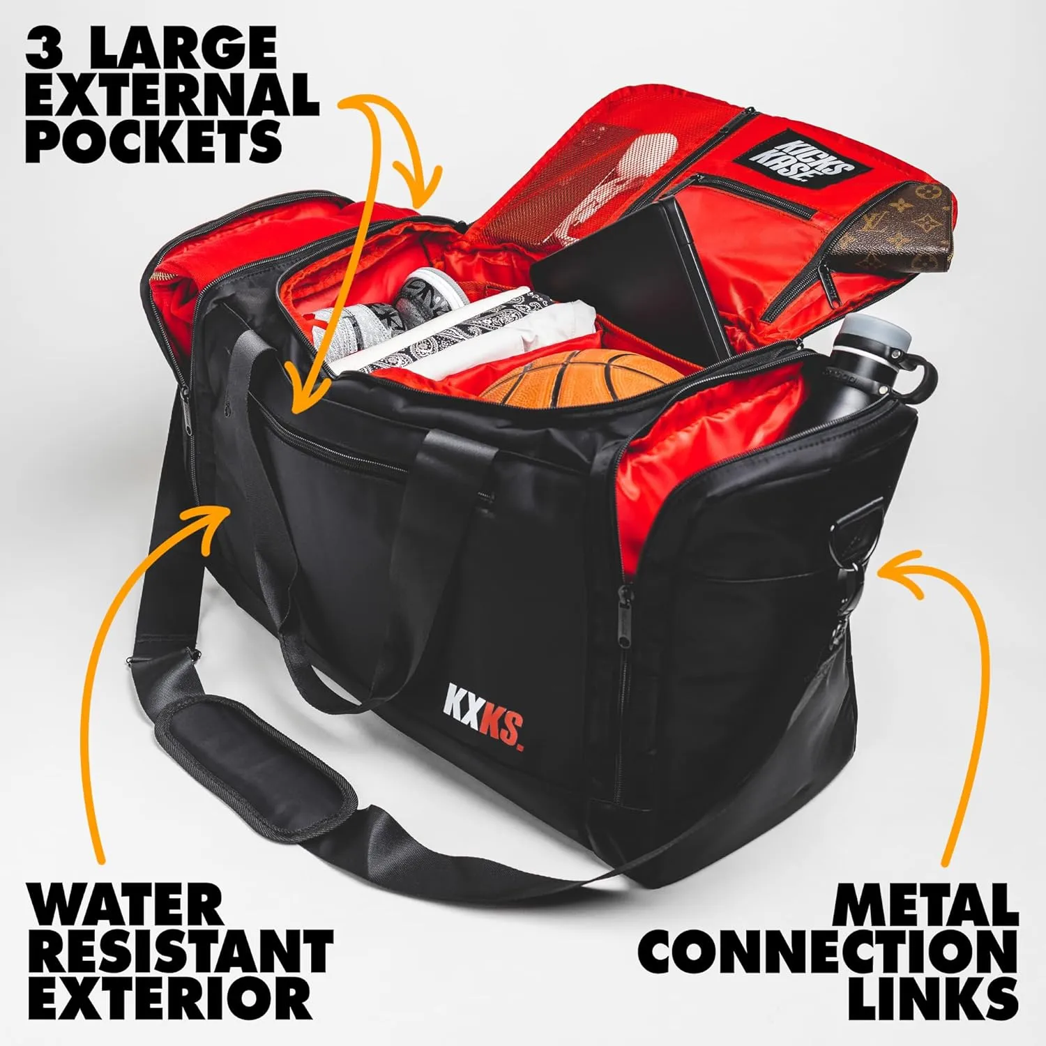 (Kicks Kase Premium Sneaker Bag & Travel Duffel Bag - 3 adjustable compartment dividers - For shoes, clothing and gym