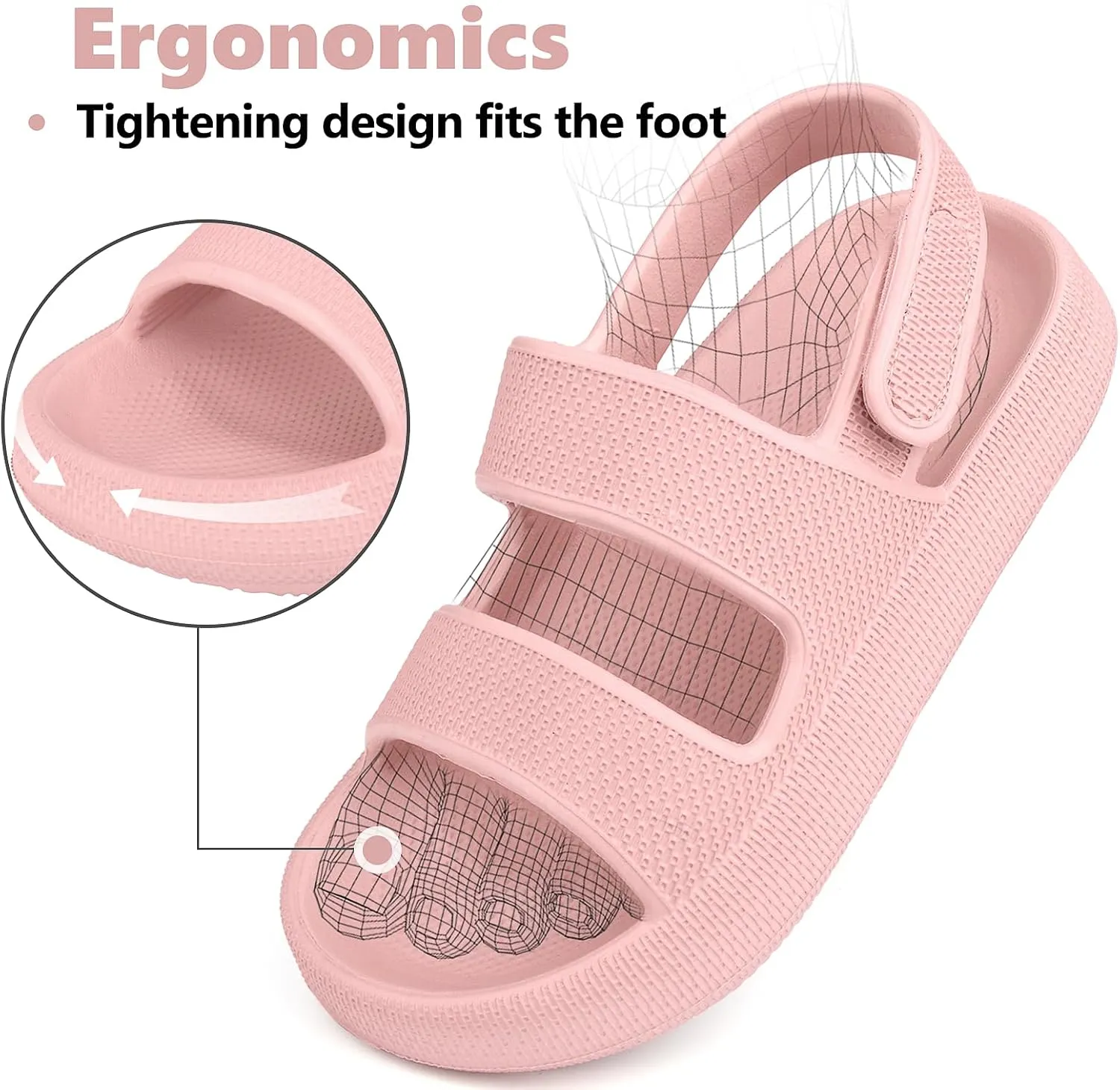 Kids Cloud Sandals丨Boys Girls Slide Sandals丨Unisex-Child EVA Thick Sole Water Sandals with Adjustable Backstrap丨Double Strap Summer Shoes