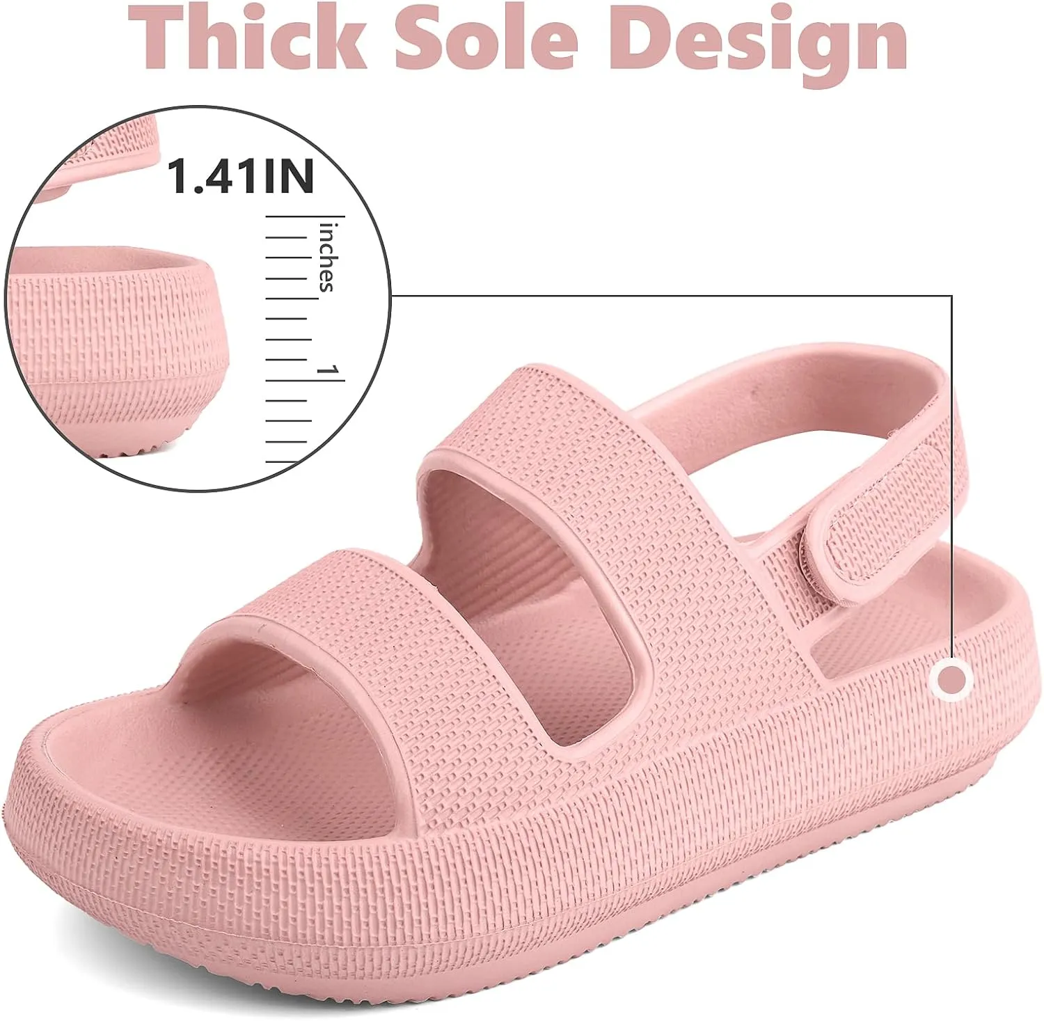 Kids Cloud Sandals丨Boys Girls Slide Sandals丨Unisex-Child EVA Thick Sole Water Sandals with Adjustable Backstrap丨Double Strap Summer Shoes
