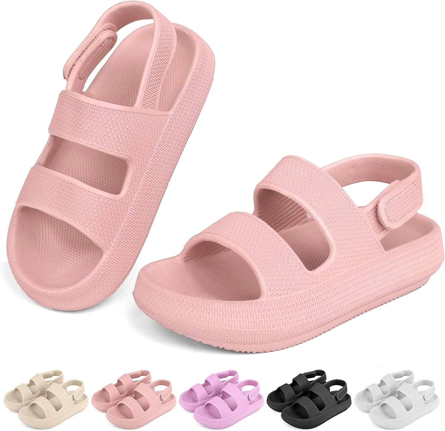 Kids Cloud Sandals丨Boys Girls Slide Sandals丨Unisex-Child EVA Thick Sole Water Sandals with Adjustable Backstrap丨Double Strap Summer Shoes