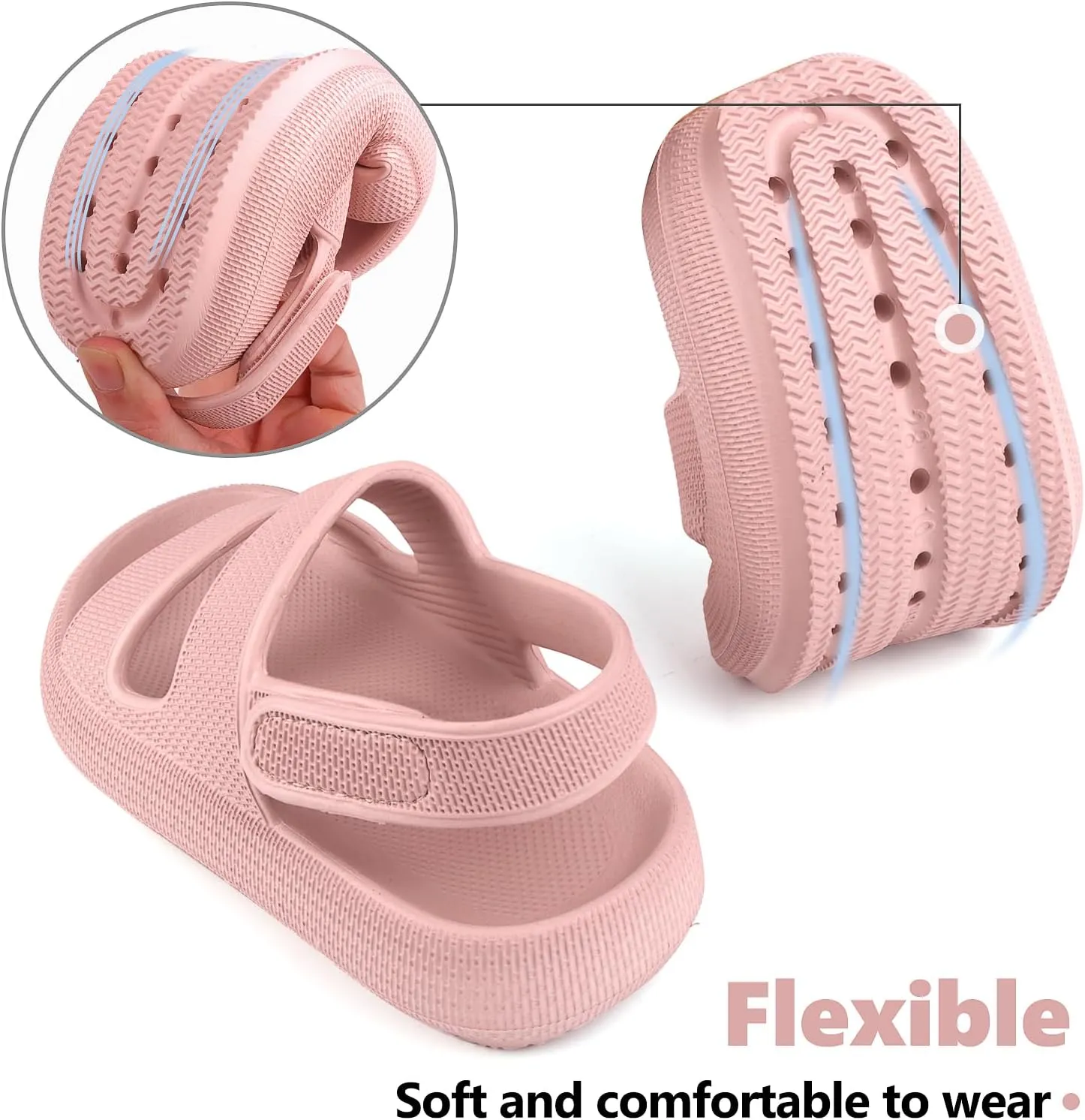 Kids Cloud Sandals丨Boys Girls Slide Sandals丨Unisex-Child EVA Thick Sole Water Sandals with Adjustable Backstrap丨Double Strap Summer Shoes