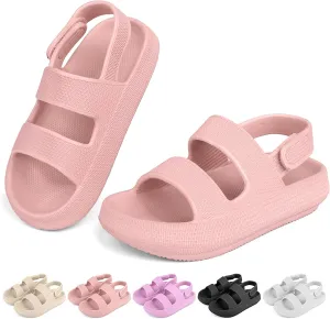 Kids Cloud Sandals丨Boys Girls Slide Sandals丨Unisex-Child EVA Thick Sole Water Sandals with Adjustable Backstrap丨Double Strap Summer Shoes