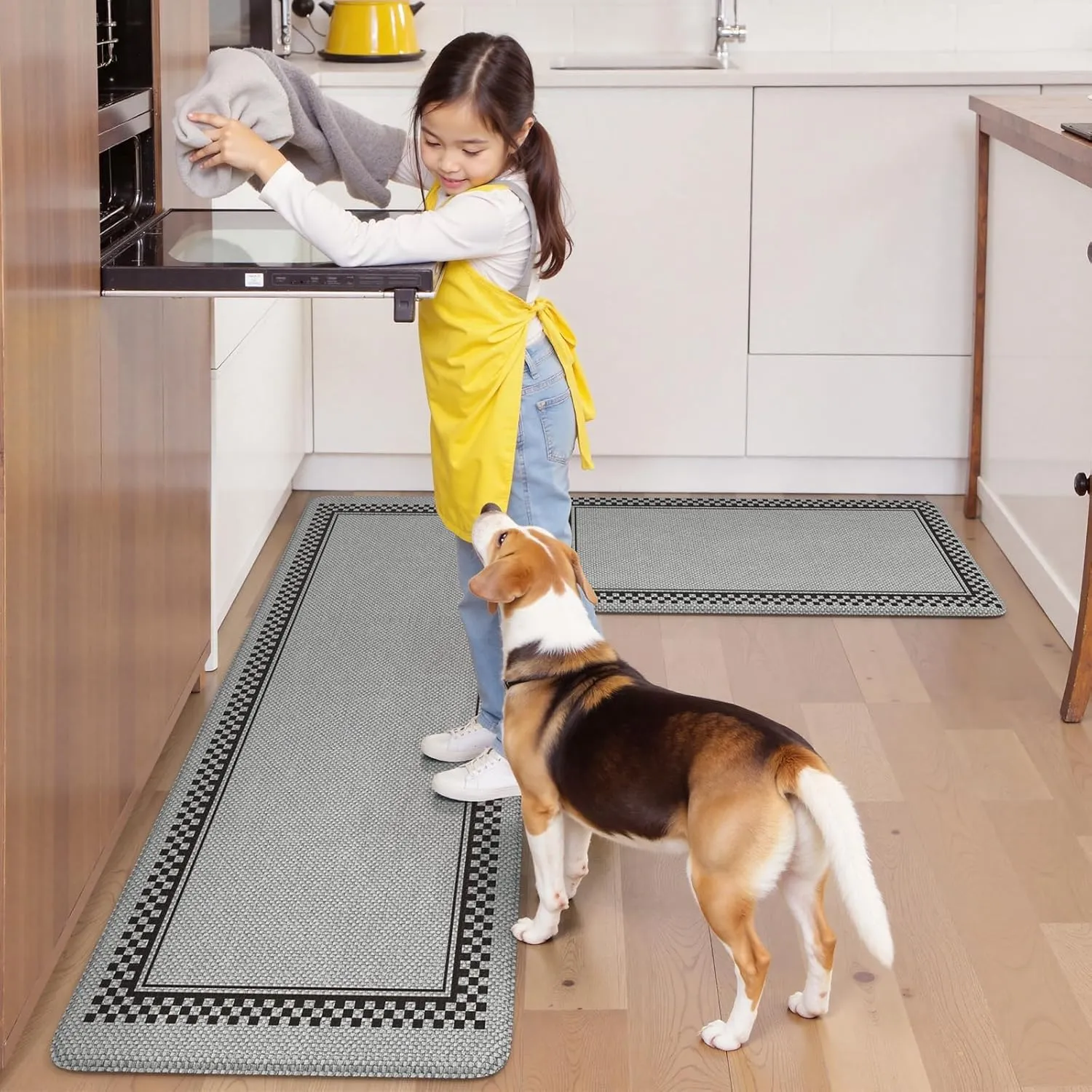 Kitchen Floor Mats Cushioned Anti Fatigue,Kitchen Mats for Floor 2 Piece,Memory Foam Kitchen Rugs Non Slip,Farmhouse Kitchen Rugs for Laundry Bathroom Sink,Grey