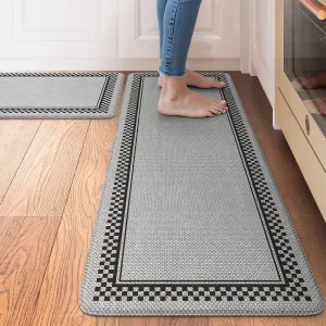Kitchen Floor Mats Cushioned Anti Fatigue,Kitchen Mats for Floor 2 Piece,Memory Foam Kitchen Rugs Non Slip,Farmhouse Kitchen Rugs for Laundry Bathroom Sink,Grey
