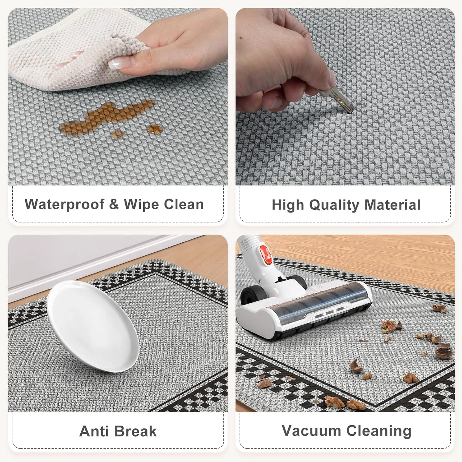 Kitchen Floor Mats Cushioned Anti Fatigue,Kitchen Mats for Floor 2 Piece,Memory Foam Kitchen Rugs Non Slip,Farmhouse Kitchen Rugs for Laundry Bathroom Sink,Grey
