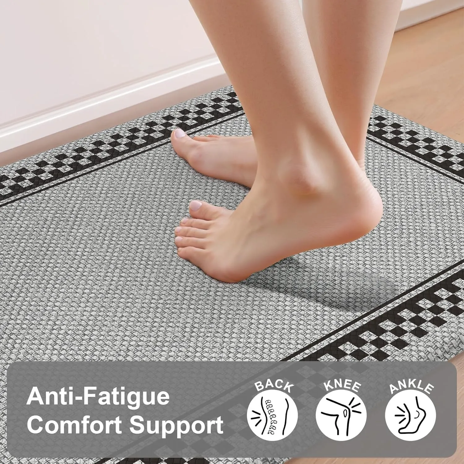 Kitchen Floor Mats Cushioned Anti Fatigue,Kitchen Mats for Floor 2 Piece,Memory Foam Kitchen Rugs Non Slip,Farmhouse Kitchen Rugs for Laundry Bathroom Sink,Grey