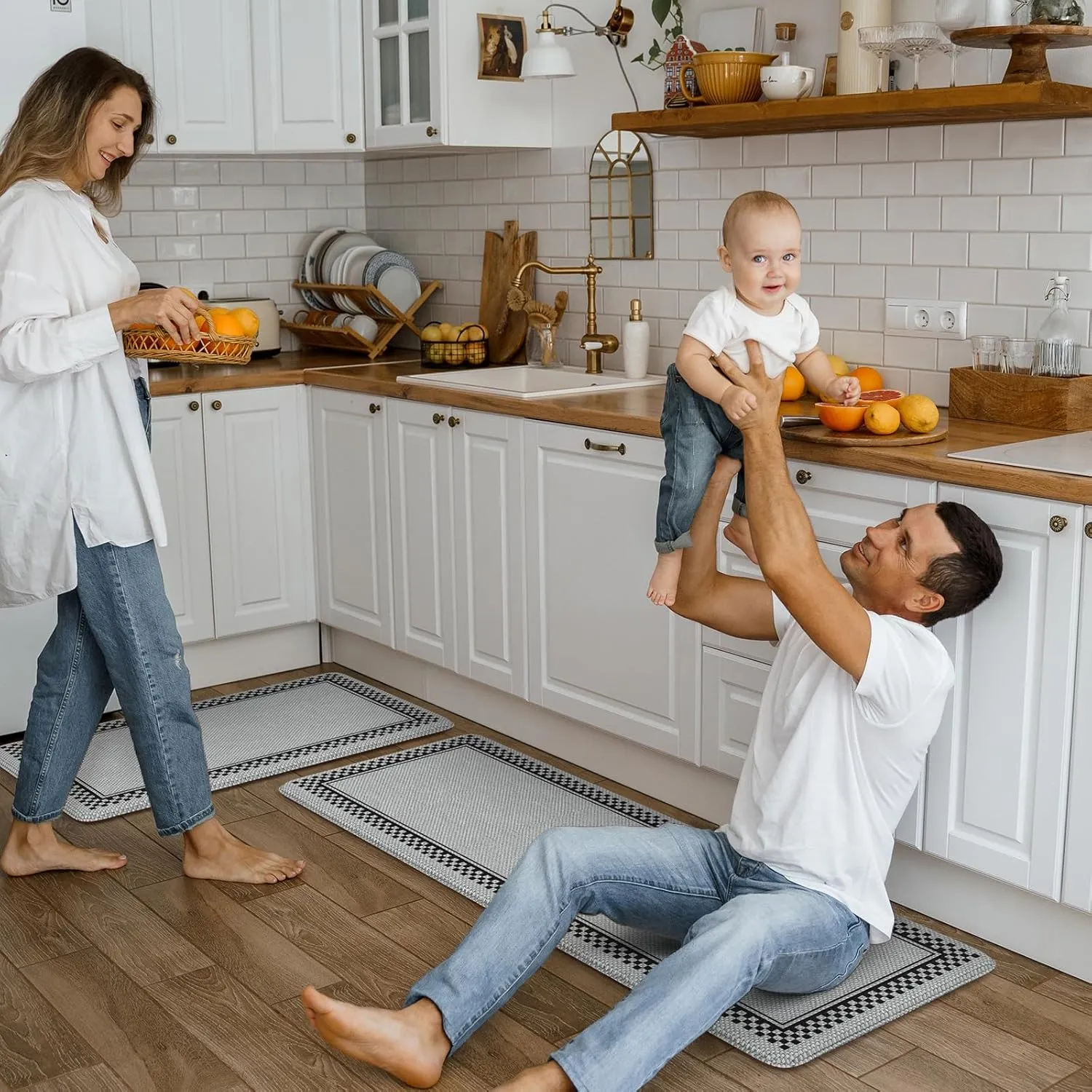 Kitchen Floor Mats Cushioned Anti Fatigue,Kitchen Mats for Floor 2 Piece,Memory Foam Kitchen Rugs Non Slip,Farmhouse Kitchen Rugs for Laundry Bathroom Sink,Grey