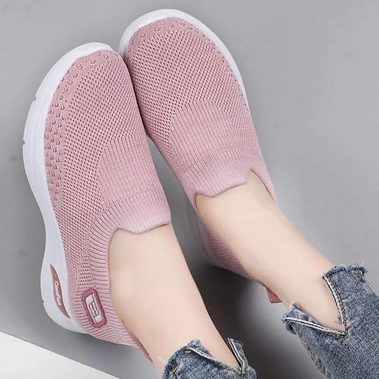 Kubbon Slip On Shoes Women Woven Orthopedic Breathable Soft Shoes with Arch Support Casual Non Slip Low Top Tennis Sneakers Comfortable Walking Workout Sneaker